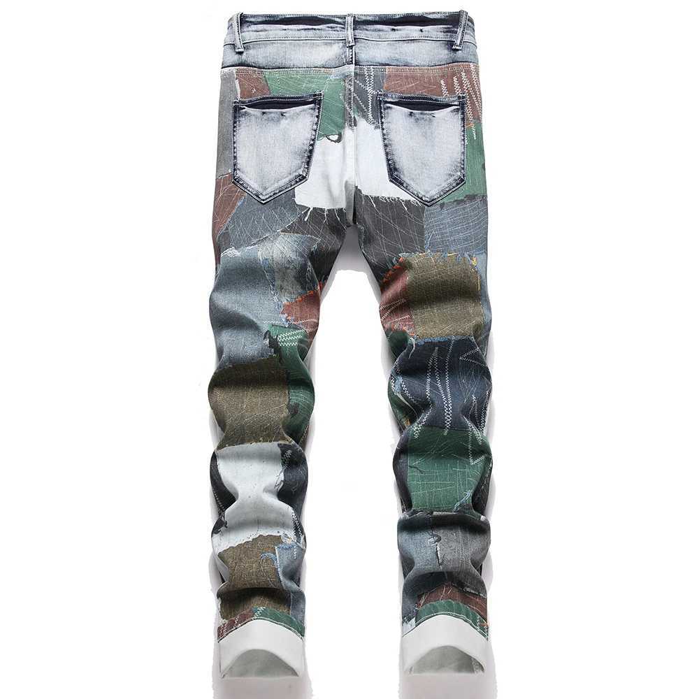 3D Printed Denim Jeans Fashion Patchwork Colored Painted Pants Cotton Slim Straight Trousers X250812