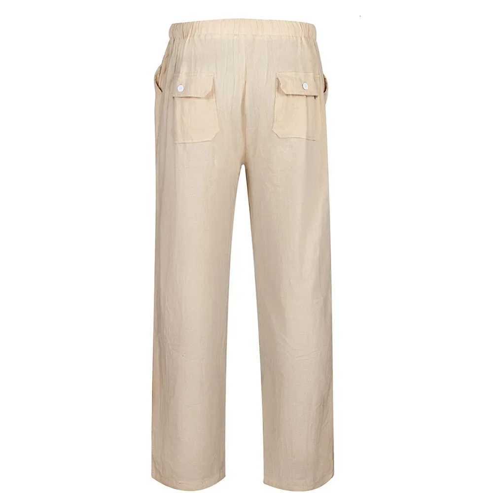 Mens Linen Pants Beach Breathable Elastic Linen Trousers Fashion Multiple Pockets Drawstring Joggers Pants Men Casual Sweatpants W250812