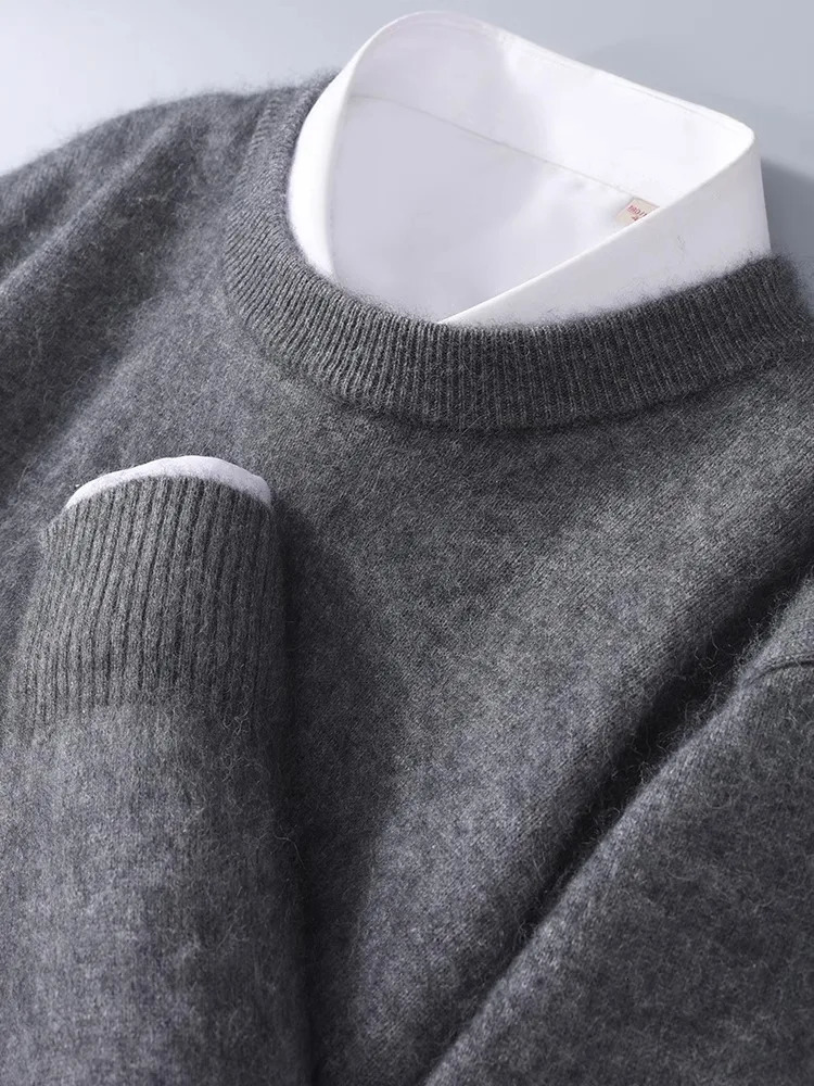 mink cashmere sweater mens crewneck loose solid color cashmere undercoat youth business knit undercoat sweater 250806