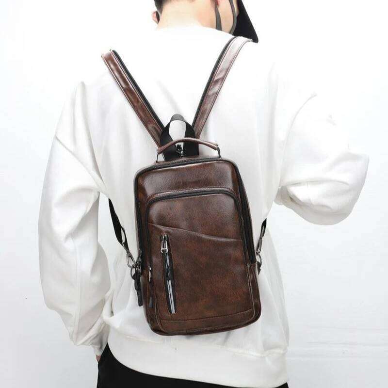 Men's Mini Backpack Solid Color PU Leather Chest Bag Shoulder Bags school bag de hombre backpack men mochilas bolsos