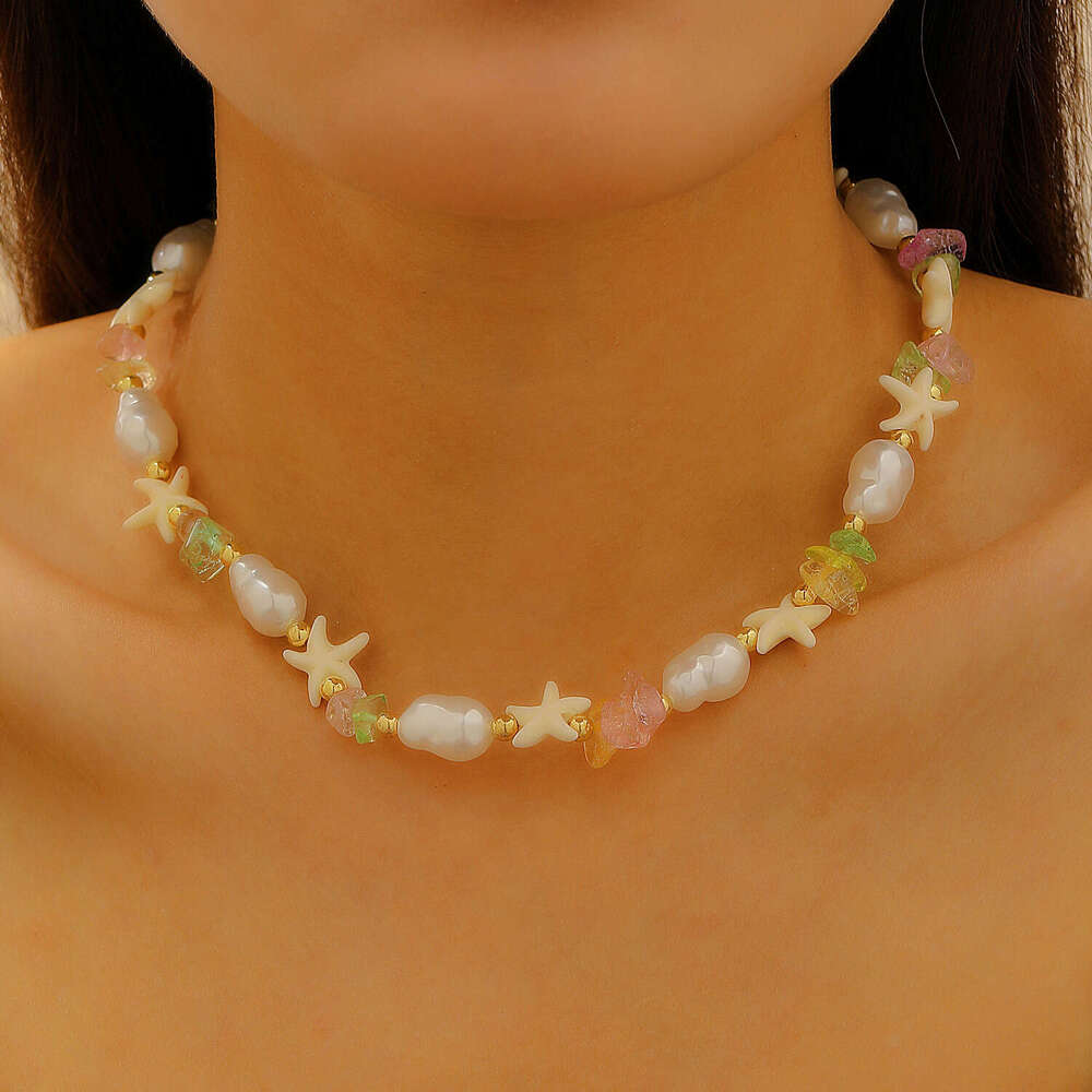 Bohemian Ocean Imitation Pearl Beaded Shell Conch Starfish Necklace for Women Beach Vacation Accessories