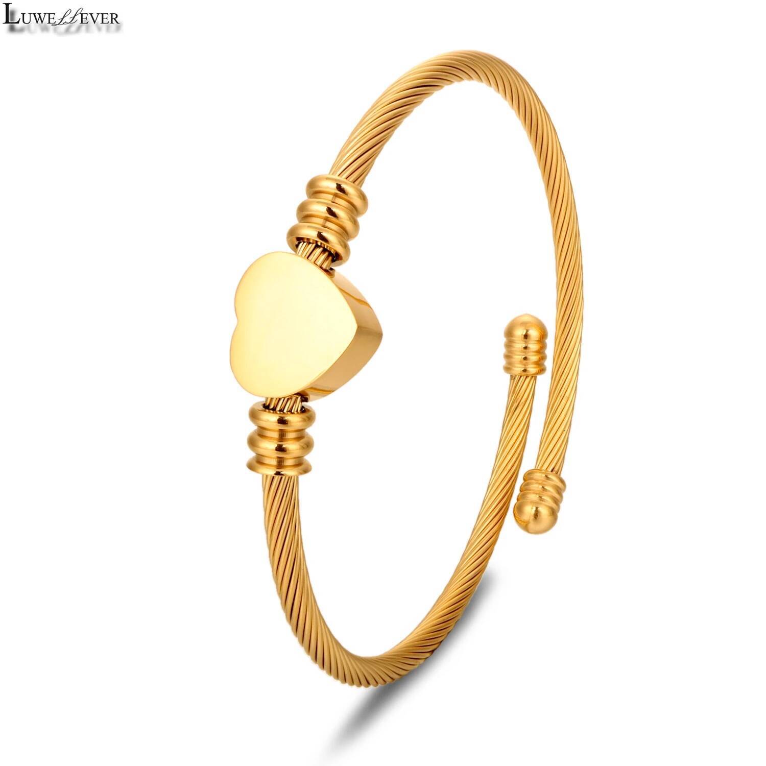 Heart Stainless Steel 124 Bracelet Simple High-End Solid Color Non-Fading Cuff Bangle Minimalist Dainty Women Jewelry Gift