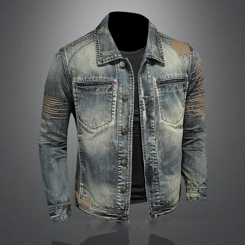 Autumn Retro Lapel Denim Jacket Mens Slim Fit Washed Fashionable and Versatile Outerwear for Young People M XXXXL 250717