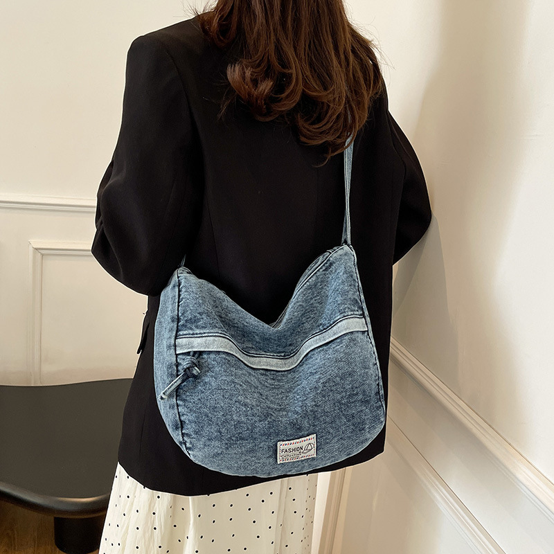 Denim Women New Fashion Wide Strap Single Shoulder Large Capacity Tote Crossbody Bag