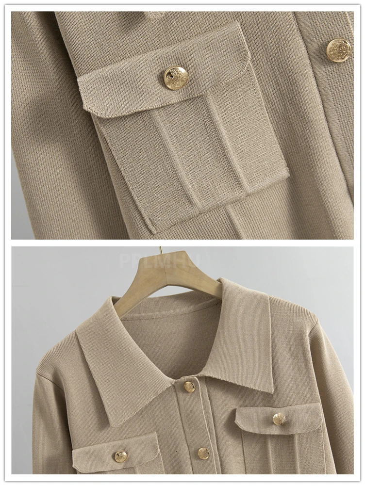 Korean Bodycon Knit Skirts Conjunto Women Chic Polo Collar Short Sweater Cardigan 2 Piece Sets High Waist Slim Mid Faldas Outfit 250811