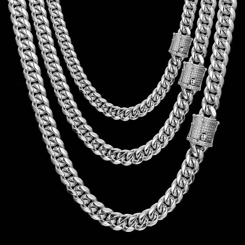 European and American Hip Hop Stainless Steel Necklace Moissanite Cuban Chain Jewelry Wholesale for Women Men