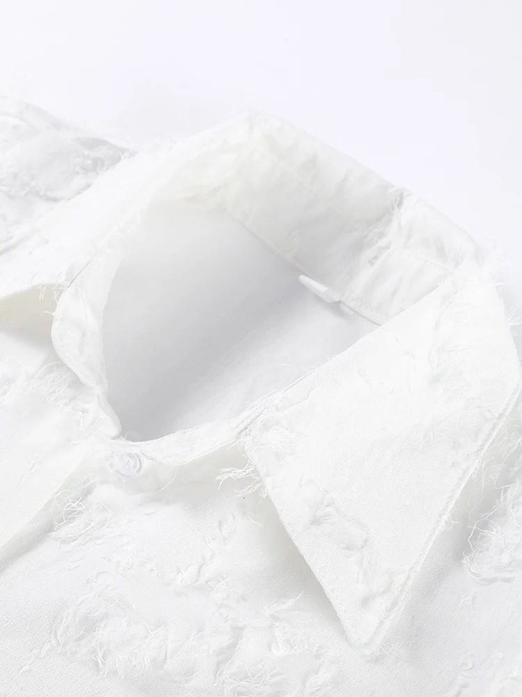 Elegant Tassel Shirt Skirt Set Women White Lapel Long Sleeve Button Top A-line Pleated Midi Skirts 2025 Summer 2 Pcs Lady Outfit 250811