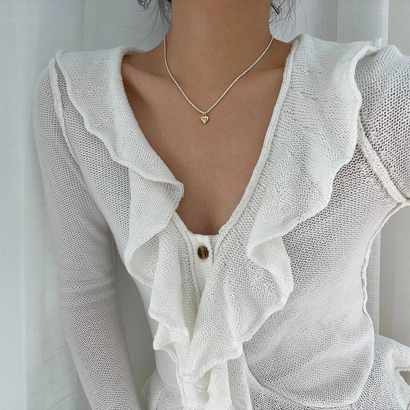 925 Sterling Silver Clash with Heart Necklace Heart Pendant Simple Choker Birthday Party Gift Womens Jewelry 250807