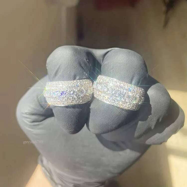 Iced Out Cuban Gold Plated S Sier Cross VVS Moissanite Dia Mens Ring for Rapper Jewelry