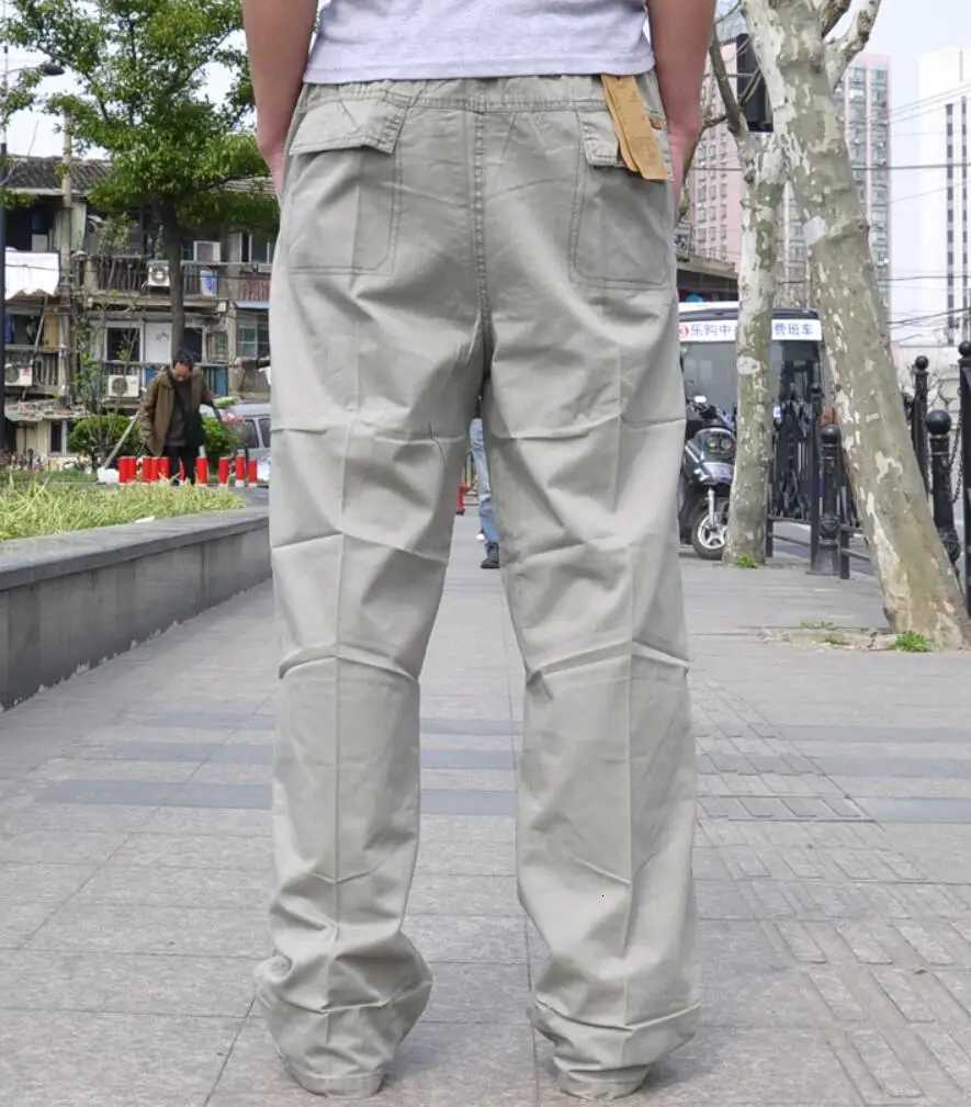 Spring Men Cargo Cotton Pants Pocket Large Size Big 8XL 10XL 9XL 140KG Loose Outdoor Casual Safari Style Pants Black 46 48 50 X250812