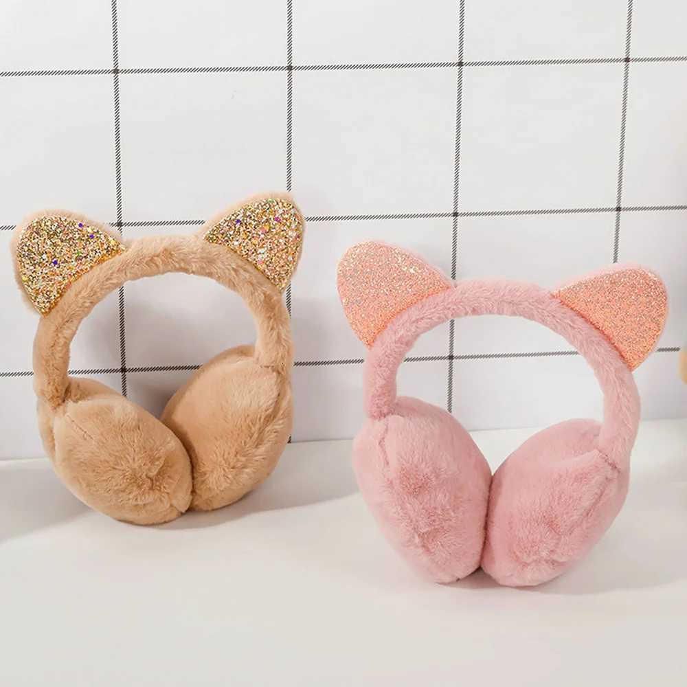 Fashion Cat Ear Plush Earmuffs Shiny Sequin Soft Earflaps Headband for Kids Boys Girls Unisex Vintage Ear-cap Winter Outdoor XJ250812
