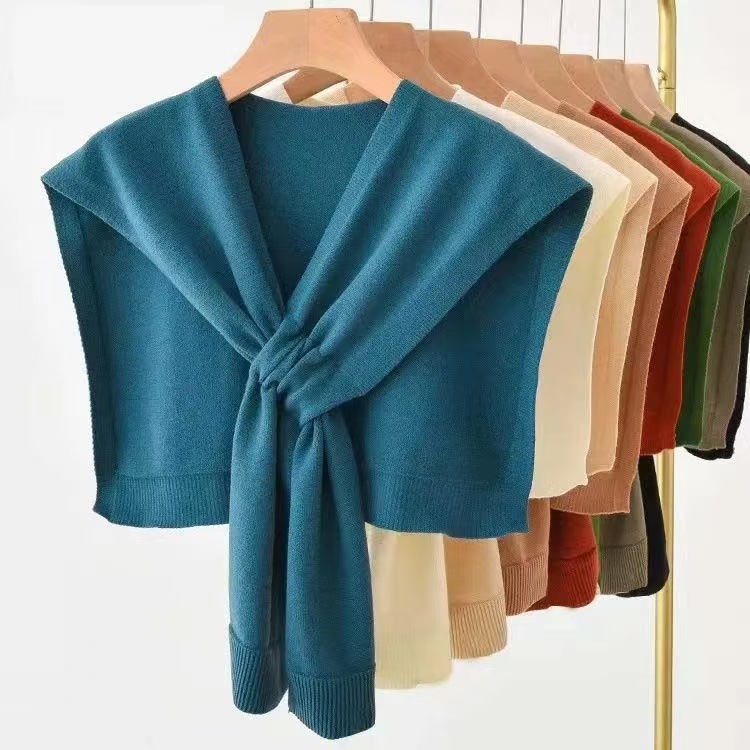 K1637 Lazy style knitted shawl outer wear cross knotted waistcoat office air-conditioned room cervical spine shoulder scarf