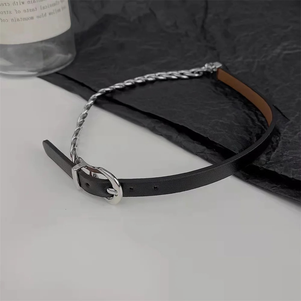 Kpop Black Leather Choker Stainless Steel Cuban Clavicle Chain Collar For Women Goth Ladies Jewelry Wholesale 250807