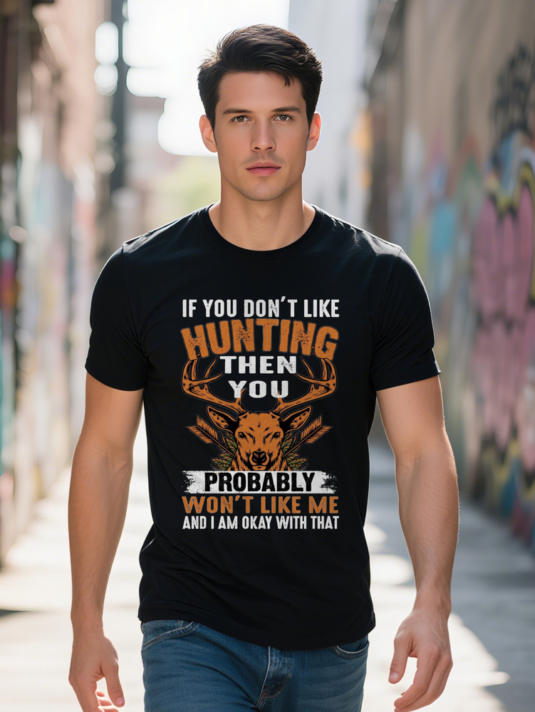 Men s Casual Graphic T Shirt If You Don't Like Hunting Deer Print Black Crew Neck Short Sleeve Summer Tee Blend