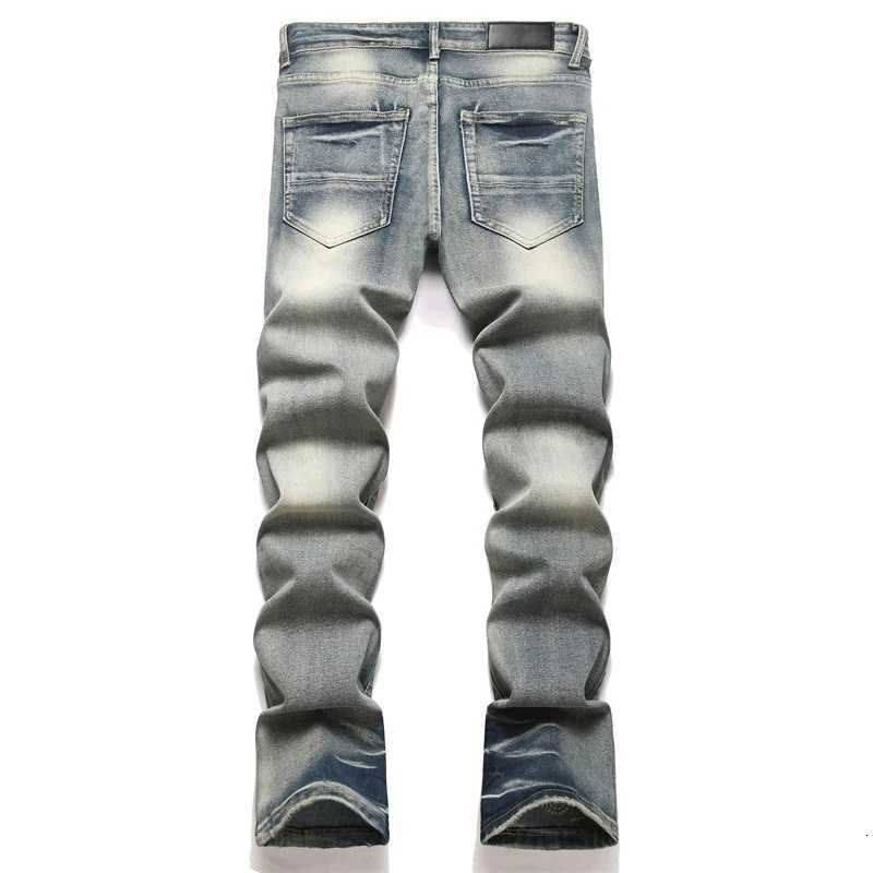 Mens Fashion High Street Hip Hop Jeans Pants With Rivet Streetwear Washed Vintage Denim Trousers Slim Fit Stretchy Retro Jeans X250812