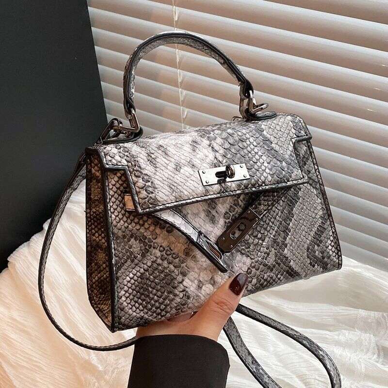 Women's 2025 New Snake Skin Pattern Handbag Shoulder Crossbody Textured Lock Small Bag