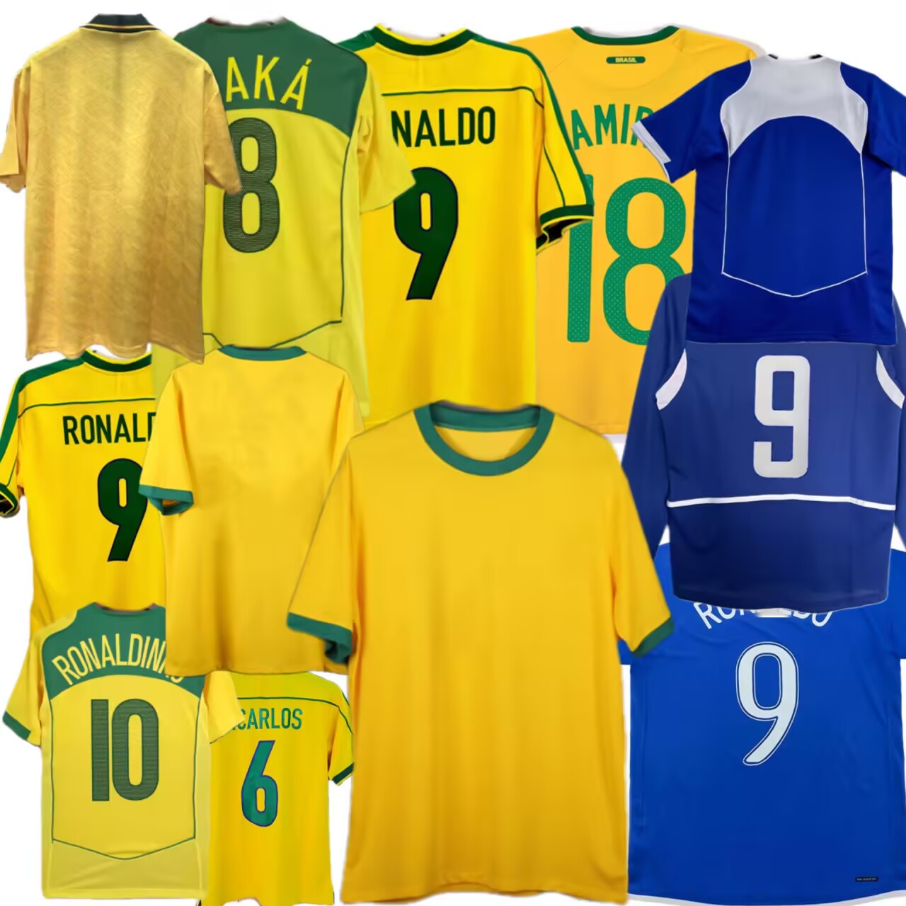 Retro classic PELE football jersey BRAZILS 1957 1960 1970 1991 92 93 94 98 2002 2004 2006 2010 RIVALDO RONALDINHO R.CARLOS KAKA soccer shirts