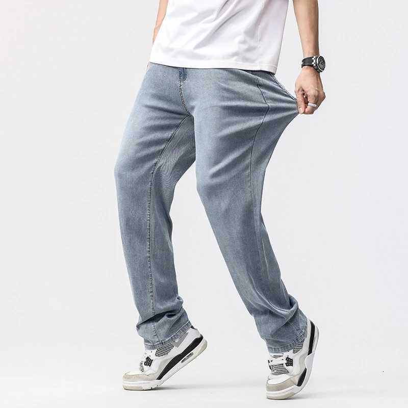 190cm Tall Man Jeans Lyocell Wide Leg Denim Pants Male Extra Long Length 115cm 120cm Summer Big Clothes Light Stretch Straight Fit X250812