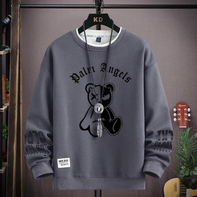 High Street Style Mens S-5XL Oversized Sweatshirts Hoodies Cartoon Hip Hop Bear Print Long-sleeved T-shirt Korean Streetwear Y250811
