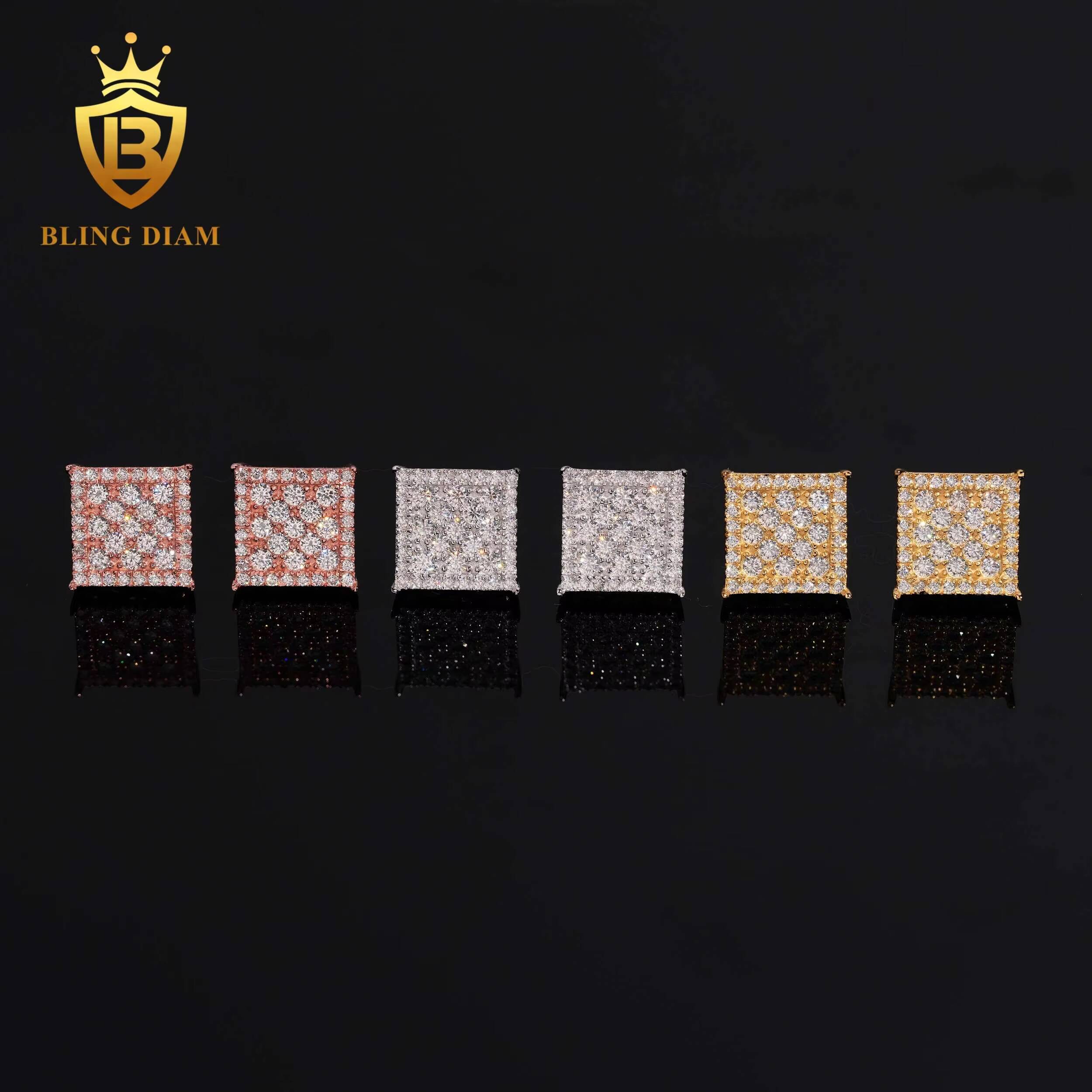 Hot Sale Diamond Earrings 925 Sterling Silver Stud Earrings Fashion Moissanite Hip Hop Earring 10.9mm VVS1 Iced Out Moissanite