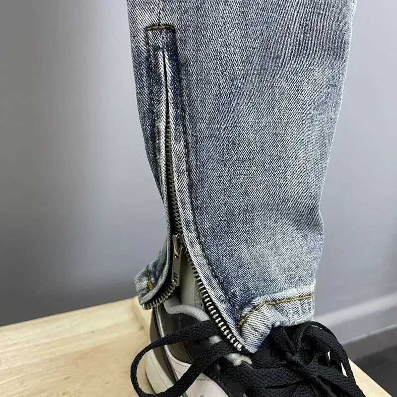 Man Cowboy Pants Cropped Light Blue Ripped Trousers With Holes Mens Jeans Torn Broken Winter Y 2K Vintage Oversize Y2K X250812