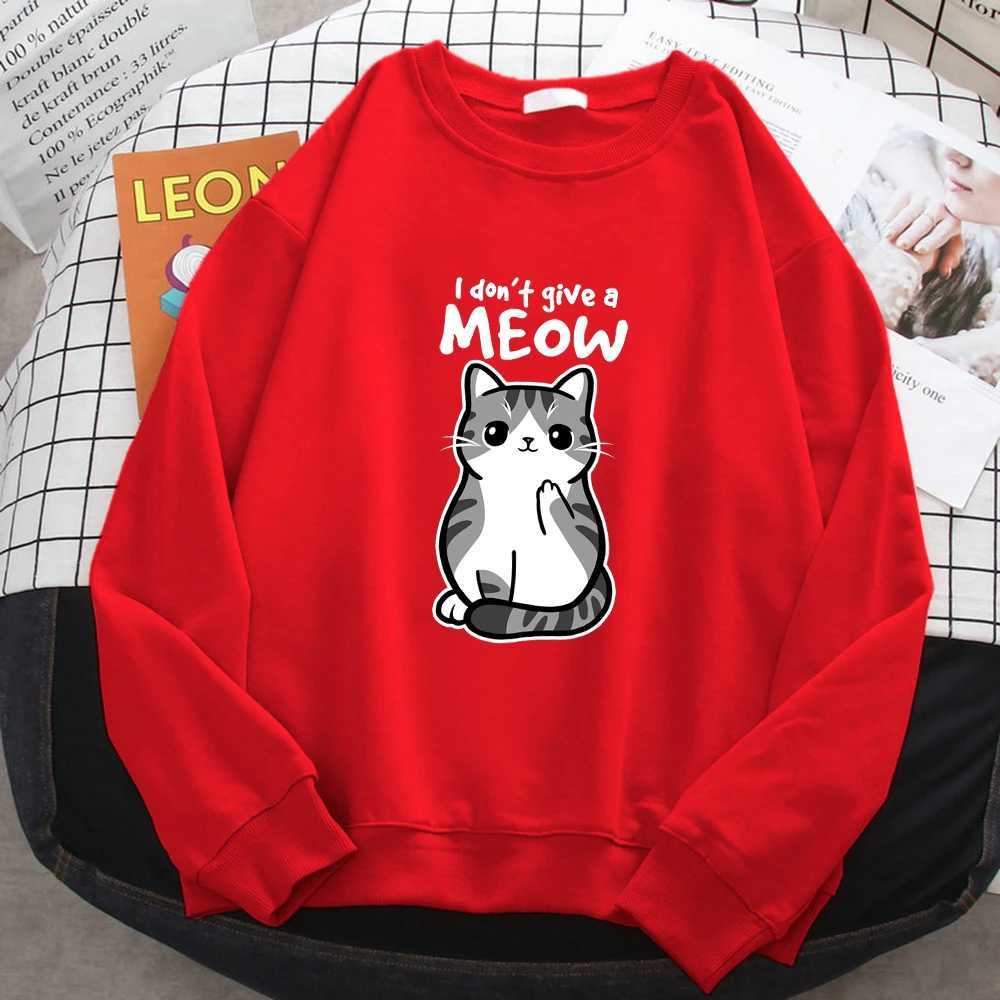 Simple Autumn Womens Sweatshirt I DonT Give A Meow Funny Cat Cartoon Animalmale Print Hoody Fleece Pullovers Loose Warm Tops Y250811
