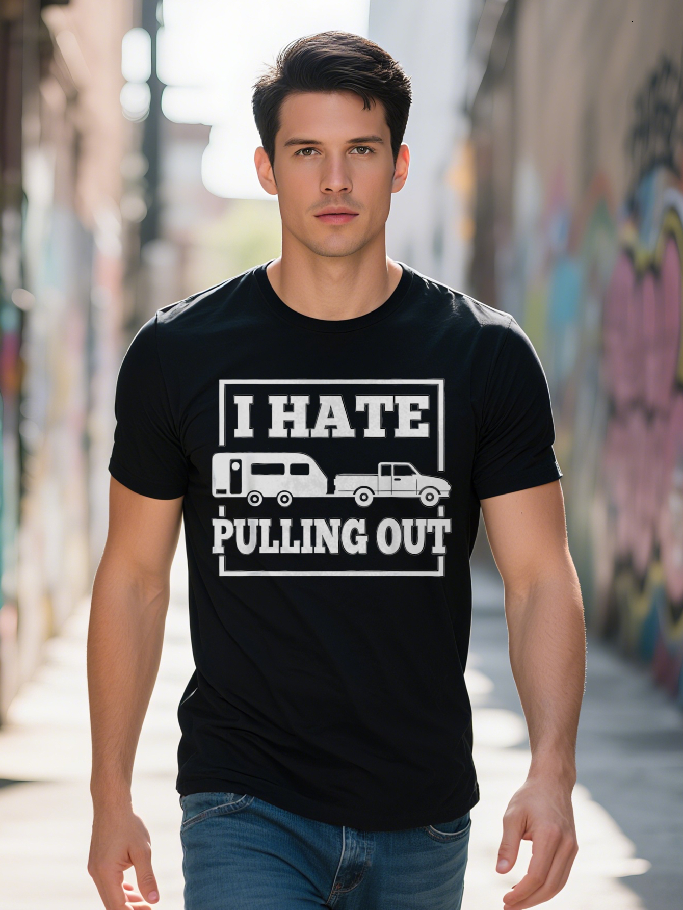 Men S Crew Neck T Shirt with I HATE PULLING OUT Graphic Print Black Short Sleeve Tee Regular Fit Fabric for Attire
