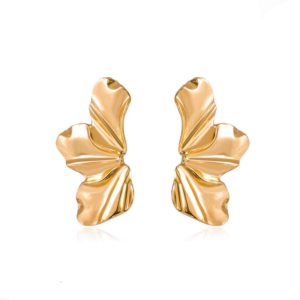 Exaggerated Gold Flower Stud Simple Elegant Matte Irregular Petal Earrings Alloy Ear Jewelry for Women