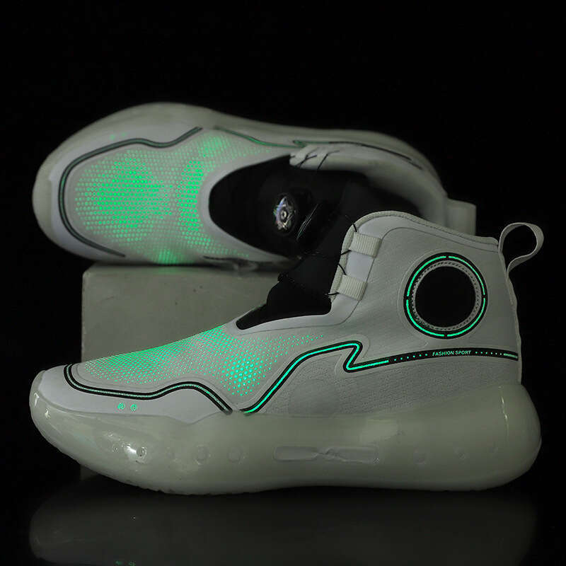 White Basketball Shoes for Men and Free shipping Teenagers, Fluorescent Night Glow Trendy Shoes, Anti-Slip Sports Boots