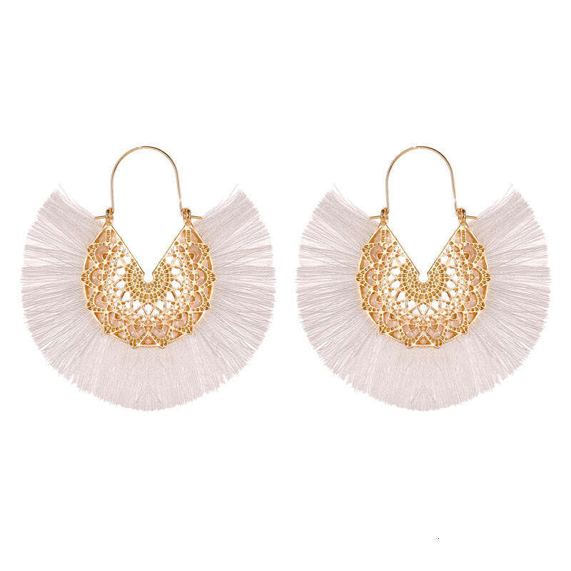 Ethnic Style Tassel Exaggerated Fan-shaped Lace Pattern Earrings Pendants Ear Accessories