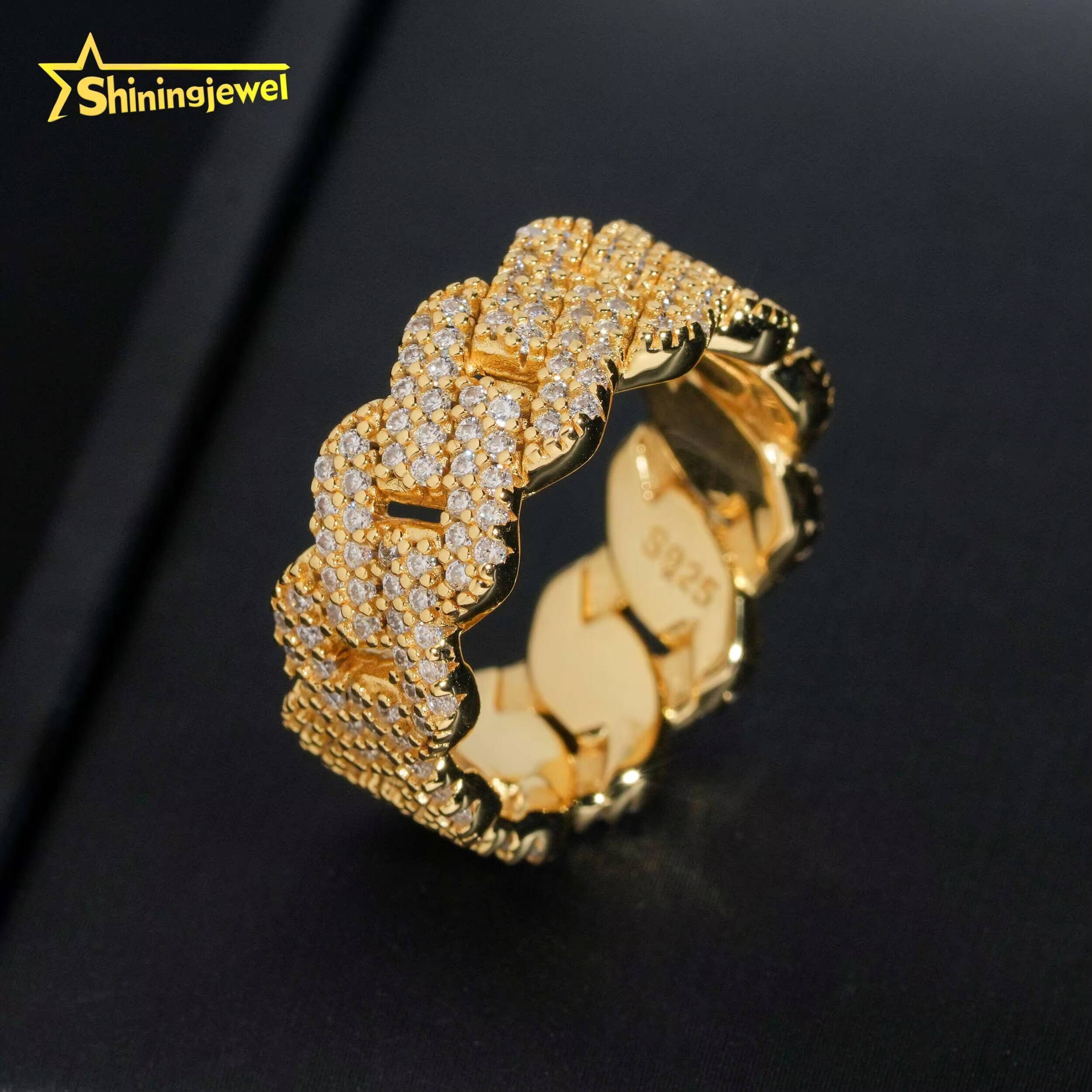 Luxury Jewelry Gold Plated Solid 925 Sterling Silver Sparkling Diamond Hip Hop Men Rings Iced Out Moissanite Ring