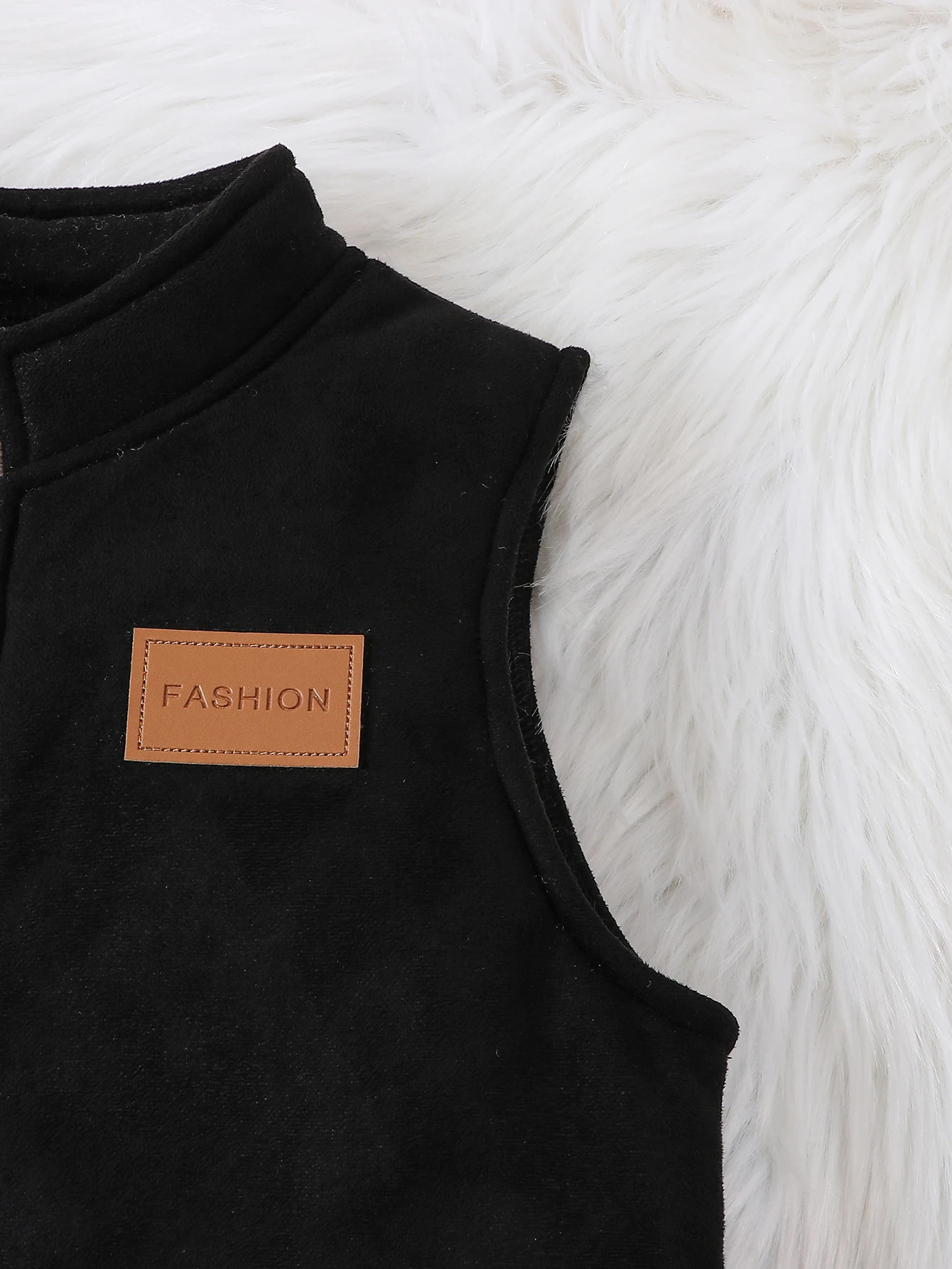 Boys fashionable casual with thick leather fleece stand up collar zipper vest winter 250811