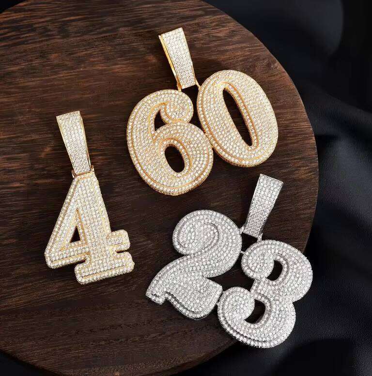 Hiphop Sterling Sier Gold Plated VVS Silicon Stone Number Letter Name Iced Out Pendant