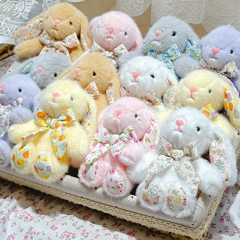 Creative Flower Bowknot Plush Keychain Soft Cute Car Key Pendant Cartoon Stuffed Doll Keyring Unisex