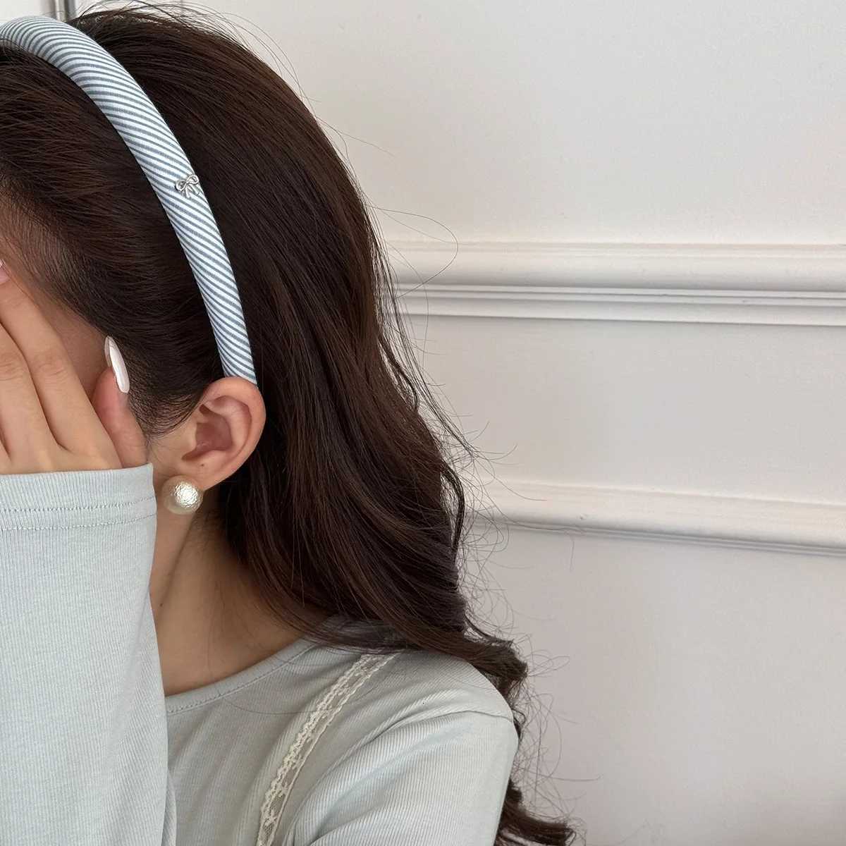 Blue Rhbus Pattern Sponge Thin Band College Girl Narrow Edge Band High Wen Pressure Hair Clip Accessories X250812