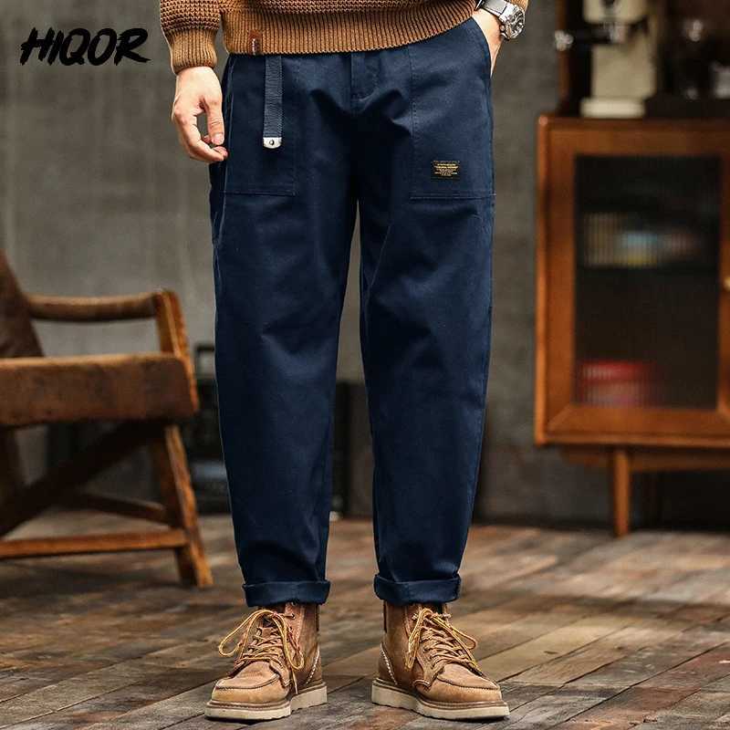 Hiqor Mens Clothing Spring Autumn Cargo Pants Man Cotton Casual Loose Trouser Belt Mid Waist Joggers Male Straight Baggy Pants W250812