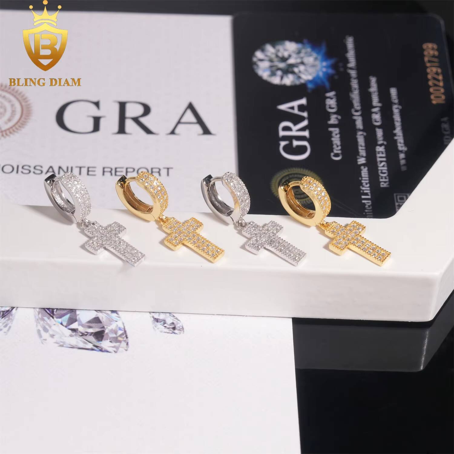 48 Hours Ready to Ship Fine Jewelry 925 Sterling Silver Vvs1 Moissanite Cross Hoop Earrings Vintage for Women Men