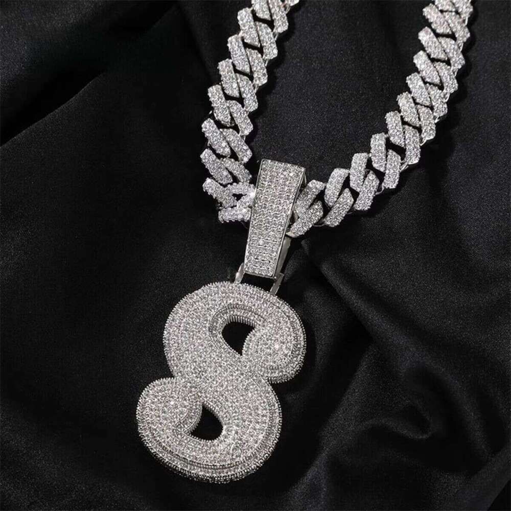 Sier-Plated White Gold 3D Hip-Hop Style Long Stick Bread Pendant A-Z Letter Design