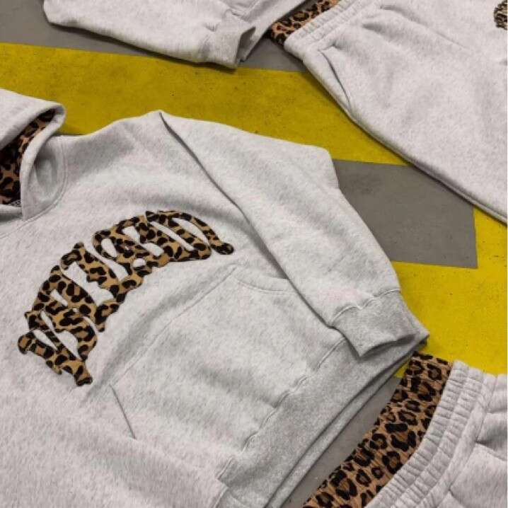 2025 Summer New Street Style Leopard Print Casual Double-Headed Shorts Unisex Hooded Sweatshirt Set