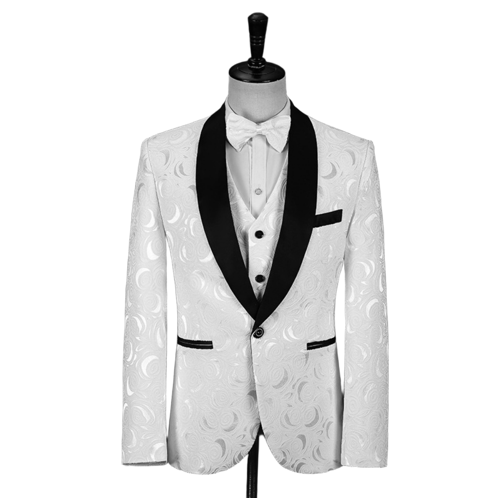 Luxury Jacquard Men's Suits 3 Piece Blazers Vest Pants Shawl Lapel Single Breasted Business Casual Wedding Groom Tuxedos