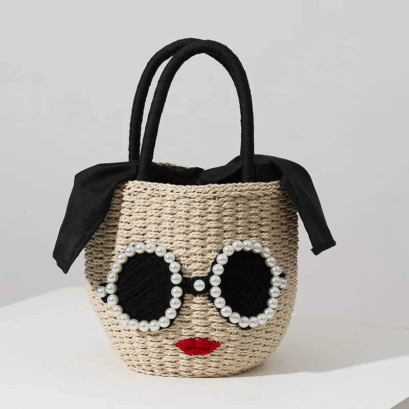 es red lips str woven Japanese fi rattan hand bag cute carto Shoulder Crossbody Beach Bag bucket woven bag fem Y250812