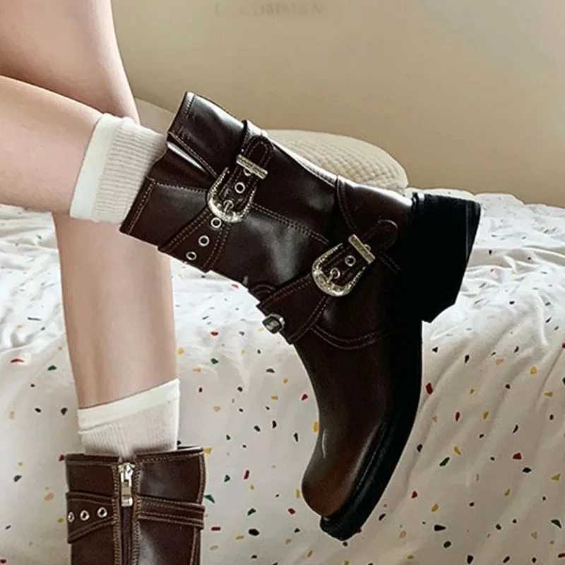 Leather Wens Half High Boots Brown Round Toe Ladies Mid Calf Shoes New In S Designer Pu Comfortable and Elegant Y2k Y250812 dh5367242
