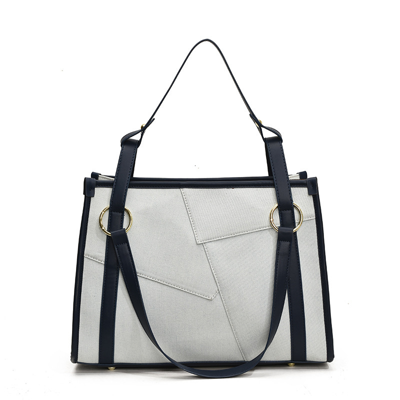 Denim for Women New Fashion Color Block Patchwork Single Shoulder Crossbody Commuter Casual Tote Bag