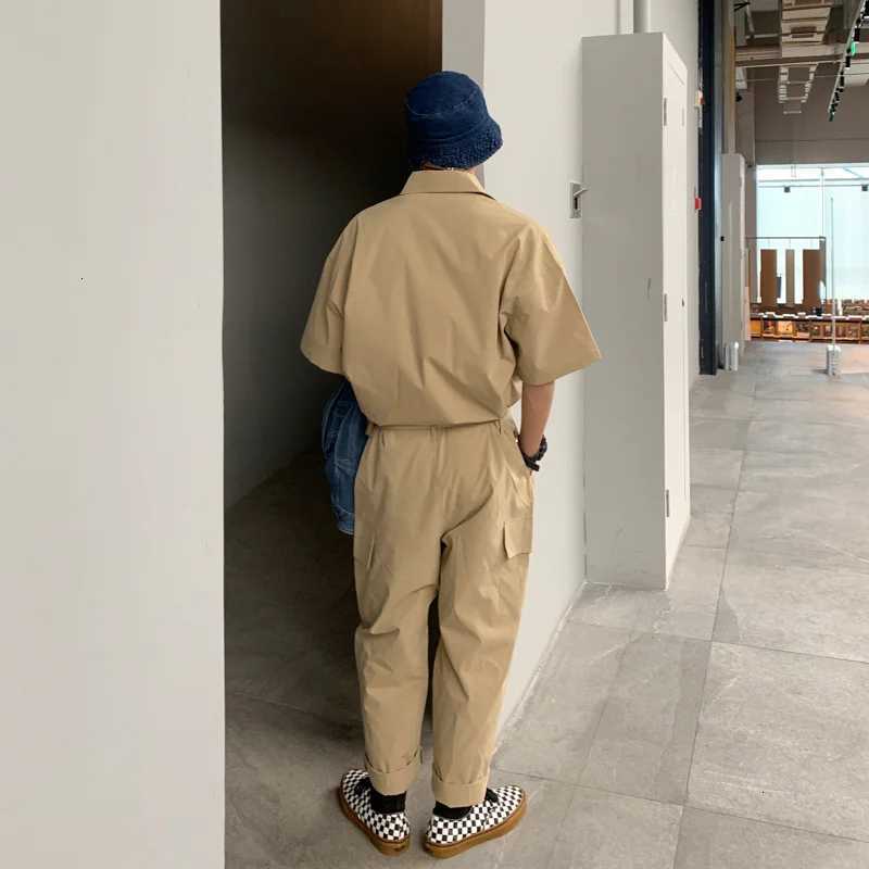 2024 Spring Summer Mens Jumpsuit Solid Overalls Loose Cargo Pants Vintage Fashion Casual Khaki Mens Clothing X250812