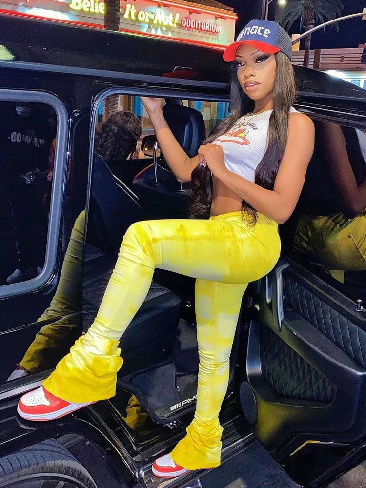 Tie-dye Casual Trousers Y2k Streetwear Autumn High Waist Trumpet Pants High Stretch Yoga Leggings Sports Fitness Womens Pants 250811