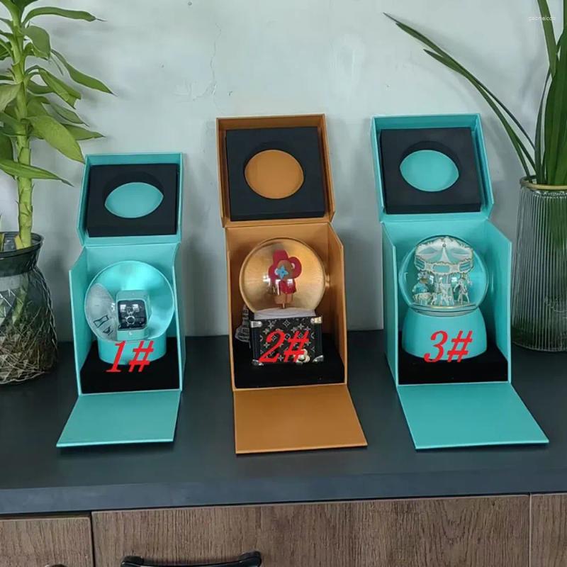 Christmas Decorations Blue Carousel Snow Globe With Ring Box Inside Snowflake Key Suower Crystal Ball Gift