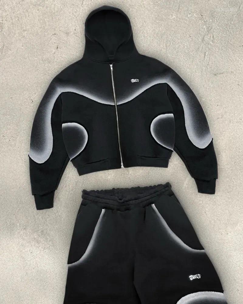 Men's Tracksuits European And American Street Fashion Clothing Dark Gothic Punk Zipper Hoodie Striped Print Oversized Sweatshirt Men