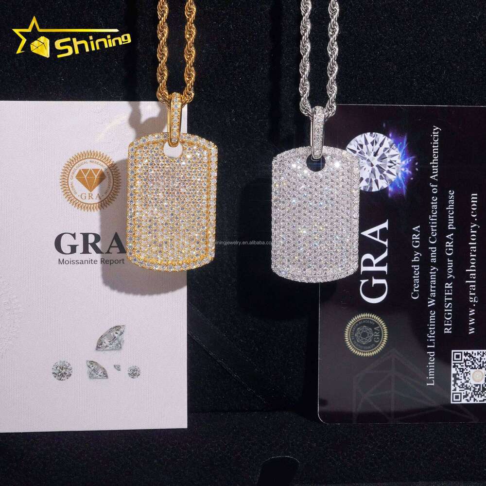 Rapper Popular Style Unisex Hot Selling RTS GRA Certified Sier Gold Plated VVS1 Moissanite Dia Dog Tag Pendant Gift