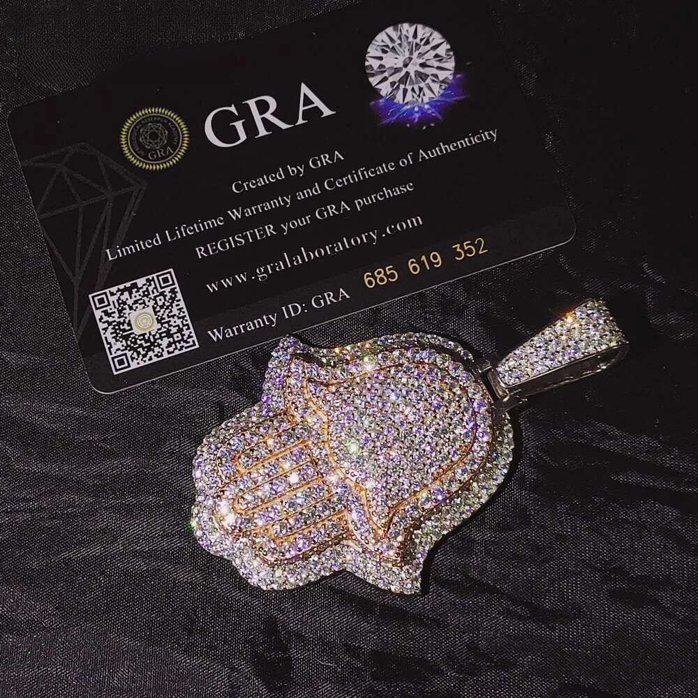 Pass Dia Tester Iced Out 3inch Rose and White Gold Plated Hand Pendant Sterling Sier Vvs Moissanite Hamsa Pendants