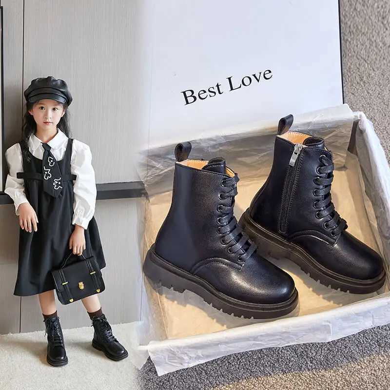 Girl Leather Long Microfiber Skin Fleece Performance High Tube Cotton Fashion Boots Children Girls Lace-up Round Toe Boots XJ250812